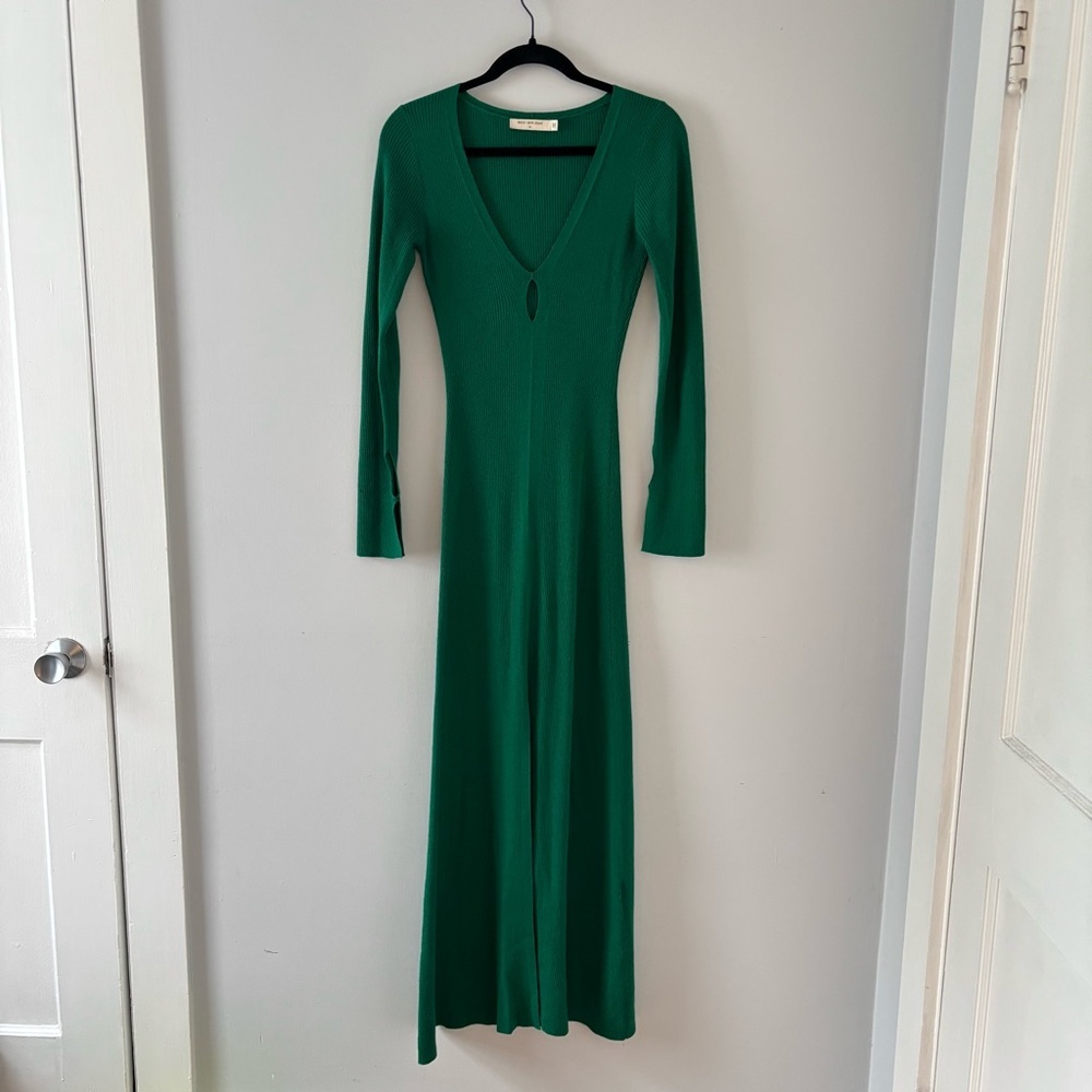 Bec + Bridge Freya Knit V-Neck Maxi Dress Formfitting Stretch Long Sleeve Slit - Picture 2 of 8